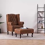 Design luxueux et confort : ce fauteuil Chesterfield marron avec aspect daim et repose-pieds offre un ajout élégant à votre salon ou chambre à coucher. L'ensemble assure une assise confortable et invite à la détente, idéal pour les soirées confortables ou comme fauteuil de lecture.