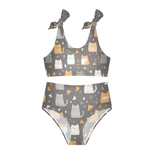 Plaaee Girls' 2 Piece Swimsuits Cartoon Cat Pattern Gray Cute Bikini Set Bathing Suit 4T