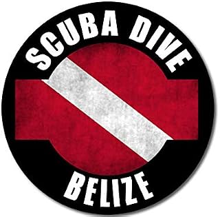 Round Distressed Scuba Dive Belize Sticker (Belmopan Decal Diving Diver)