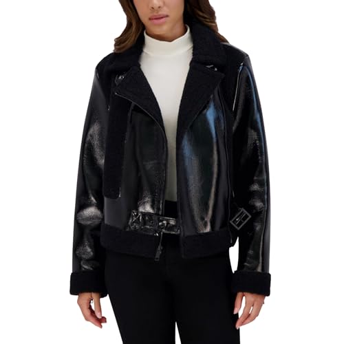 Andrew Marc Women's Moto Faux Patent Leather Jacket