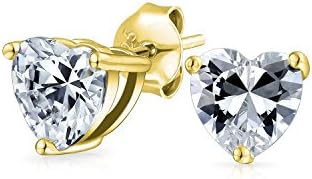 .75CT Cubic Zirconia AAA CZ Solitaire Heart Shape Stud Earrings For Women 14K Gold Plated .925 Sterling Silver 5 6 7 8 MM