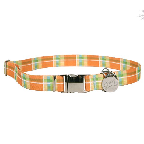 Image of Yellow Dog Design Southern Dawg Madras Orange Premium Dog Collar, Size Large 18 inch - 28 inch 1 inch Wide