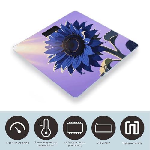 Báscula digital de baño con diseño girasol azul oscuro miniatura 3