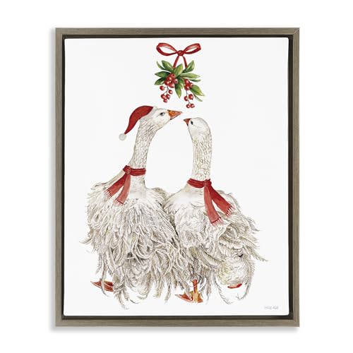Romantic Geese Mistletoe Holiday, 25 x 31 Inch Canvas in Floater Frame