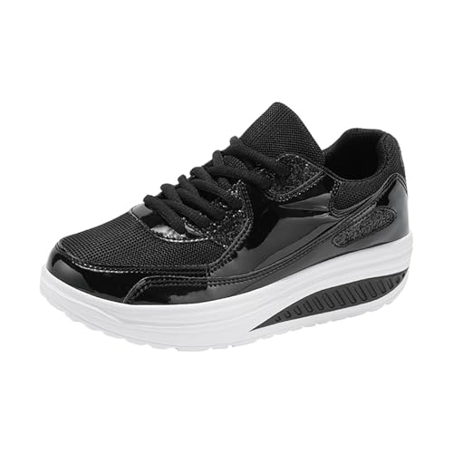 Womens Wedge Sneakers Lace Up Chunky Walking Shoes Non Slip Cushion Sneakers Lightweight Breathable Mesh Platform Sneakers