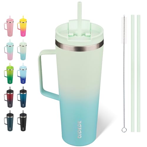 Image of BJPKPK 26oz Insulated Tumbler with Handle, Lid & Straw, Stainless Steel