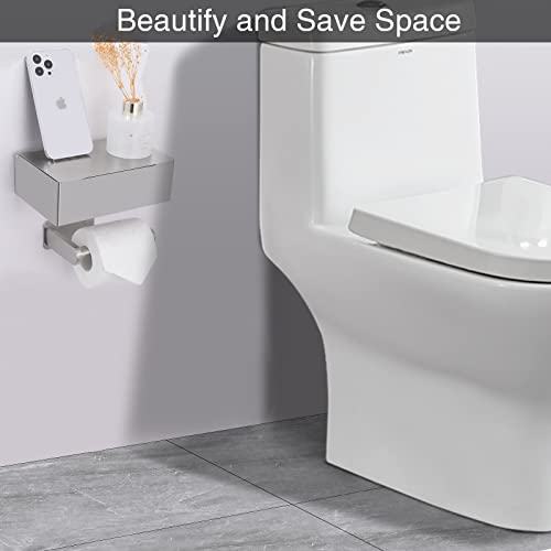 Yrong Adhesive Toilet Paper Holder With Shelf And Storage, Wall Mount Toilet Paper Roll Holder & Flushable Wipes Dispenser Set Fits Any Bathroom, Stainless Steel Tissue Holder-Round, Brushed Nickel #TOP3
