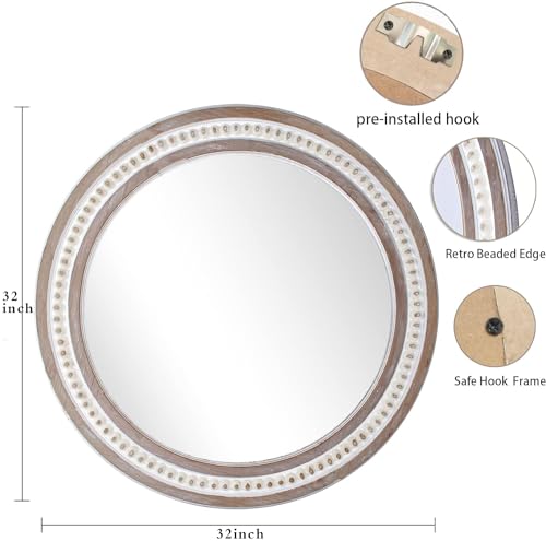32-Round-Wood-Mirrors-Boho-Circle-Mirrors-with-Beads-Large-Farmhouse-Entryway-Mirror-Rustic-Distressed-Hanging-Mirrors-Decorative-Mirrors-for-Bedroom-Living-Room-Bathroom-Circular-Mirror