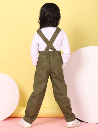 Image of superminis Girls Twill Dungaree with Full Sleeve T-Shirt Set Casual For Kids