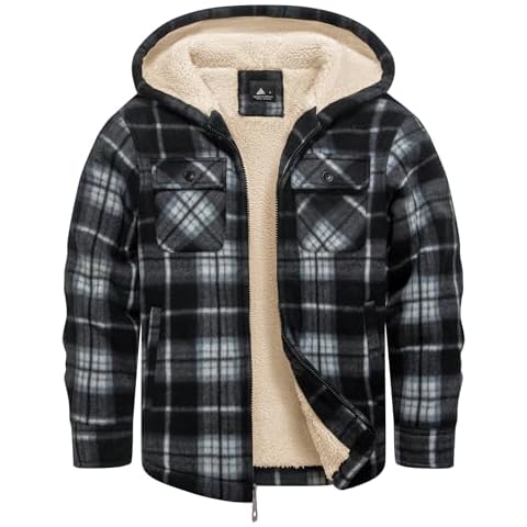 GEEK LIGHTING Boys Flannel Jacket Sherpa Lined Hoodies Zip Up Fleece Plaid Shirt Jackets Winter Outdoor Coat Warm Cover