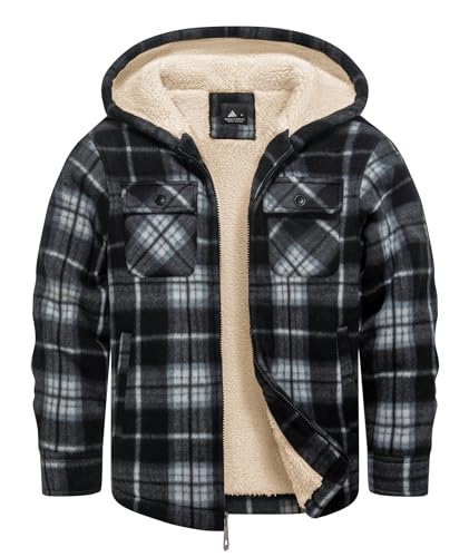 Image of GEEK LIGHTING Boys Flannel Jacket Sherpa Lined Hoodies Zip Up Fleece Plaid Shirt Jackets Winter Outdoor Coat Warm