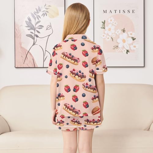 ALAZA Cheese Cake Blueberry Fruit Satin Pajamas Set Short Sleeve Button Down Sleepwear Summer Pjs 2 Piece4