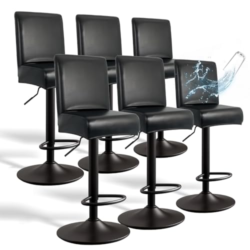 Image of PU Leather Bar Stool Covers with Backs, 6 Pack Stretch Waterproof Bar Stool Chair Covers Washable & Comfortable Barstool Covers Slipcovers with Back for Pub /Counter /Dining Room Decoration (Black)