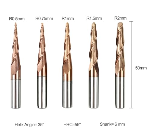Ouyang ZDXD4168 5Pcs Tapered Ball Nose Router Bit Set- 6Mm Dia Shank, Solid Carbide, Spiral End Mills thumb #1