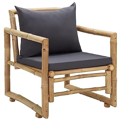 DXKDUSOKJ Bamboo Garden Chairs Set of 2 with Cushions, Traditional Outdoor Patio Seating with Slatted Backrest and Padded Seat, Sturdy Natural-Looking Chairs for Terrace or Garden