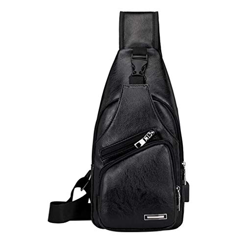 Baoblaze Bolsa De Couro Masculina Sling Bolsa Ombro Crossbody Bolsa - Preto