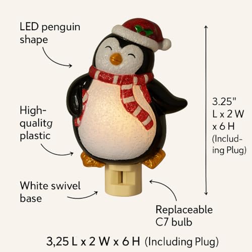 Image of Novelty Lights LED Lamp Penguin with Scarf Christmas Decoration Night Light with Swivel Plug