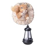 Ovewios Squirrel Solar Statues Tree Wall Mount - Resin Tree Hugger with Solar Lantern Squirrel Tree Faces Animal Garden Decor for Yard,Patio, Fence, Wall