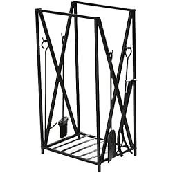 HOMCOM Estante de Leña para Chimenea 46x30x76 cm con 4 Herramientas Incluidas Marco de Acero Estable Carga 100 kg para Exterior e Interior Negro