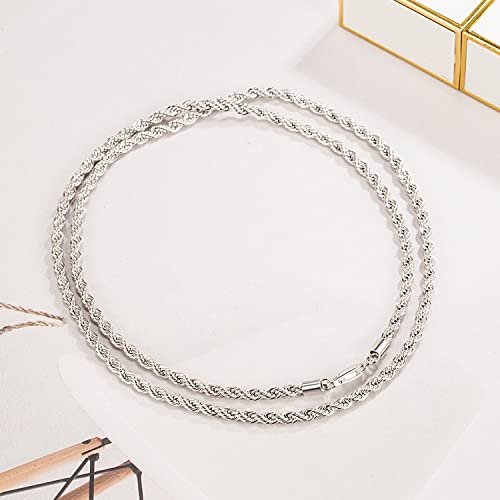 Dankadi Men 925 Sterling Silver 3mm Twist Rope Chain Necklace Women Diamond Cut Clasp Rope Box Chain 16 "17" 18 "19" 20 "22" 24 "26" 28 "30" Chocker Jewelry Gifts (20 inch, Silver) by Dankadi - Used condition - Image 6