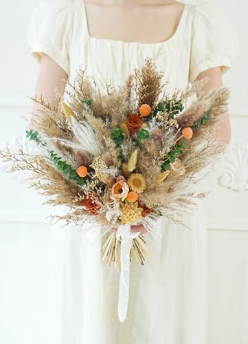 Ramo de boda beige rústico boho, flores preservadas miniatura 3