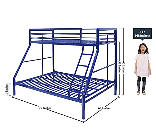 Image of Parsons Queen + Single Twin Over Twin Metal Bunk Beds for Kids | Bunker Bed for Adults | Double Decker Bed for Kids Room Furniture | Frame Only, Mattress not Included(Design 6 (Blue)