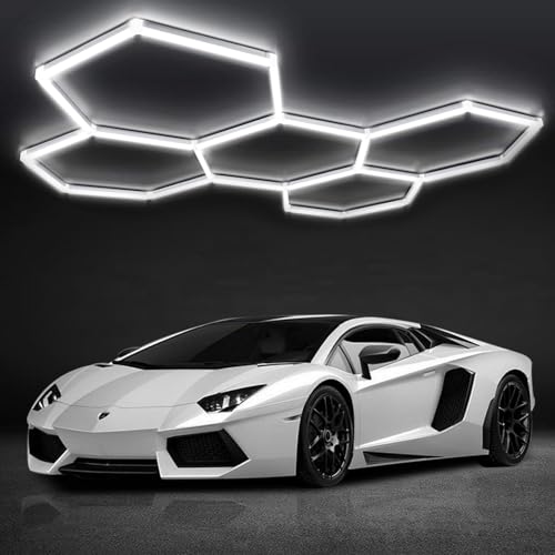 DIKHEE Garagenlampe LED 5-Hex 192W 6500K Verformbare LED Werkstatt Deckenleuchte DlY Sechseck Garage Licht für Garage, Werkstatt, Lager, Keller, Fitnessstudio