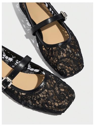 MakeMeChic Women's Lace Mesh Ballet Flats Shoes Square Closed Toe Mary Jane Shoes Breathable Summer Flats4