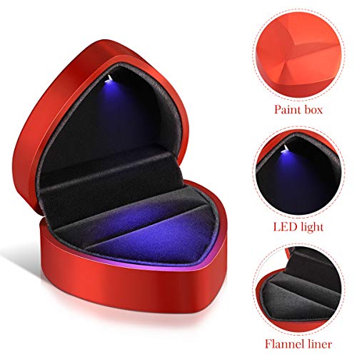 VOSAREA Boîte à bague LED en forme de cœur en velours pour mariage, fiançailles, Saint-Valentin (rouge) – vue 6