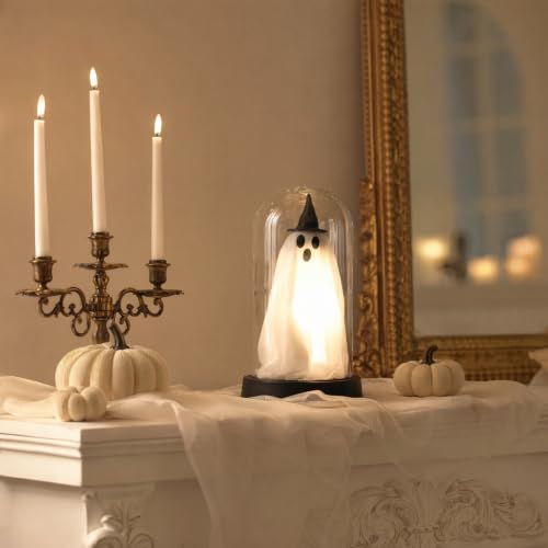 AIZXING Halloween Decorations-Halloween Decor Indoor-Light Up Ghost in Glass Cloche | Cute Ghost with Light for Home Kitchen Mantel Tabletop Party Decor and Holiday Decorations - image 5