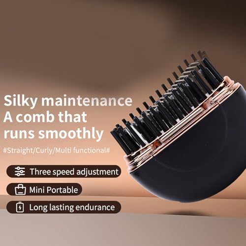 Image of Brrnoo Mini Cordless Hair Straightener Brush, Rechargeable Hot Brush Curling & Straightening for All Hair Types with Fast Heating 3 Temperature Settings 1500mAh Battery (Black)