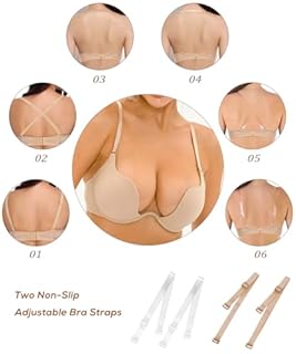 Sexy Code 1701 Womens Low Plunge Push Up Bra with Clear Straps Low Cut Convertible Underwire Padded Cleavage Bra