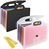2 Pack 13 Pockets Expanding File Folder with Handle, Letter Size Portable Accordian File Organizer,...