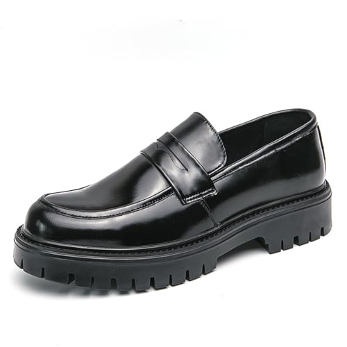 Men's Leather Platform Slip-On Penny Loafers Fashion Business Casual Dress Shoes Comfortable Non-Slip Thick Sole Chunk Heel Driving Loafers