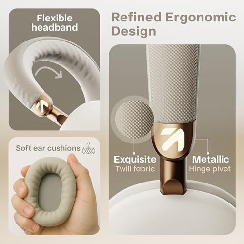 Image of GOBOULT Fluid X Headphones BT Wireless 60H Playtime, 40mm Bass Driver, Zen ENC Mic, Type-C Charging, Gaming Mode, BTv 5.4, Headphones Wireless with mic(Ivory White)