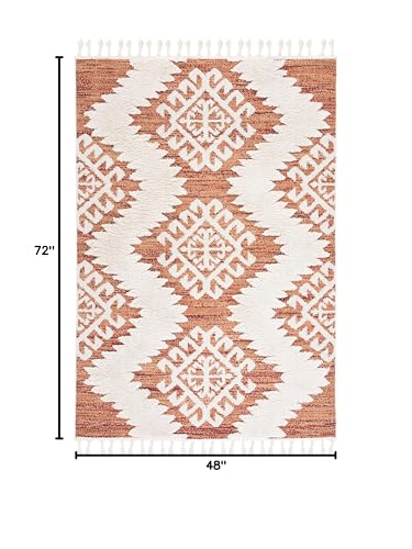 Image of SAFAVIEH Moroccan Tassel Shag Collection Accent Rug - 4' x 6', Orange & Ivory, Boho, Non-Shedding & Easy Care, 2-inch Thick Ideal for High Traffic Areas in Entryway, Living Room, Bedroom (MTS652P)