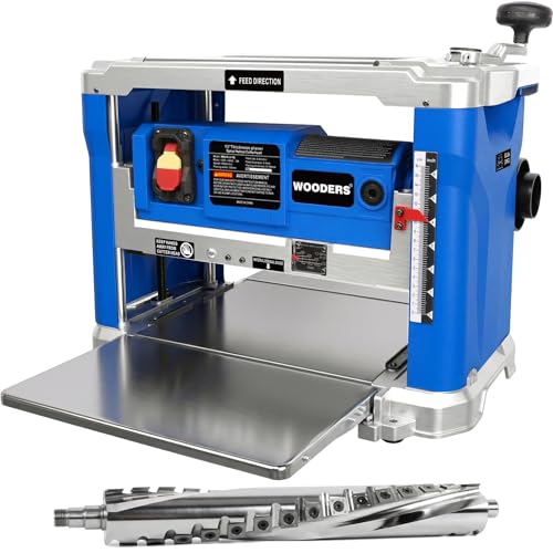 WOODERS 13-Inch Thickness Planer with Spiral Helical Cutterhead, 15A 2000W Wood Planer Machine, 10000RPM Tungsten Carbide Inserts, Micro-Adjustable Depth Control for Professional Woodworking