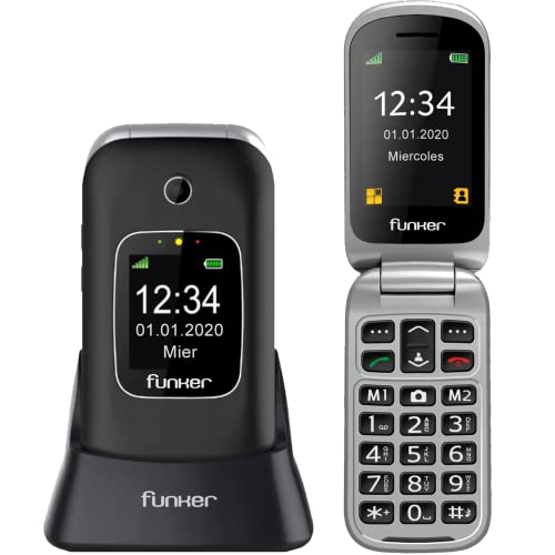 Teléfono Móvil Funker C85 Easy Comfort Negro Con Tapa Para Personas Mayores Con Botón SOS Base Cargadora Negro