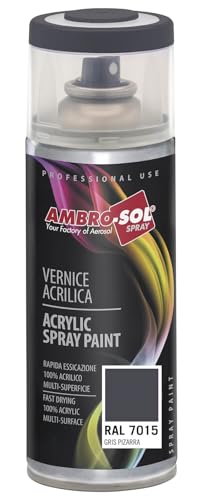 Ambro-Sol - Mehrzweck Acryllack Spray V4007015, Hochglanzfarbe für Innen und Außen, Acryl Spray für Alle Materialien, 400 ml Recyclebare Acryl Sprühfarbe Weißblech-Sprühdose - Schiefergrau