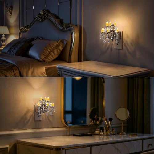 Image of Briignite Chandelier Night Light Plug in, Night Lights Plug into Wall with Dusk to Dawn Light Sensor, Dimmable Sliver Nightlight Plug in, 3000K Soft White for Bathroom Bedroom Hallway Kitchen Decor