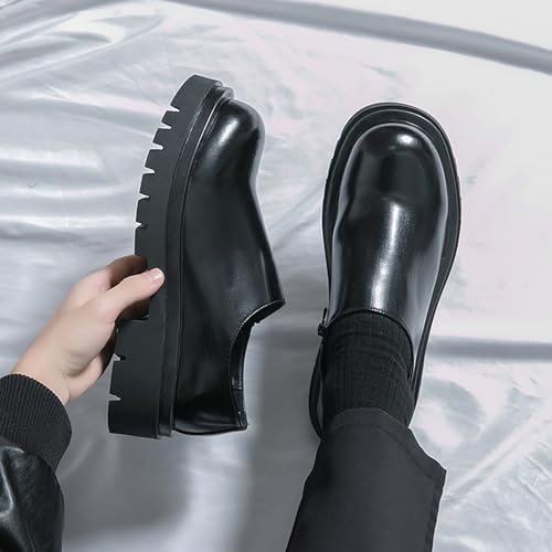 Men's Classic Leather Slip-On Platform Loafers Comfort Round Toe Non-Slip Lug Sole Chunky Heel Dress Shoes for Formal Work Business Office2