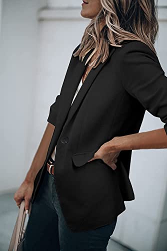 Hotouch Womens Casual Blazers 3/4 Stretchy Ruched Sleeve One Button Work Office Blazer Open Front Jacket S-XXXL Black - Image 5