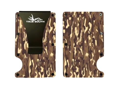 Image of True South Slim Wallet Men RFID Blocking Aluminum Brown Camo Card Holder | Rugged Aluminum Wallet with RFID-Blocking Protection & Money Clip