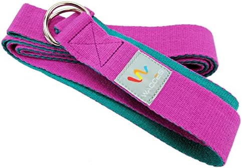 Wacces D-Ring Buckle Cotton Yoga Straps Bands - Best for Stretching (Rose-Turquoise, 10 ft)