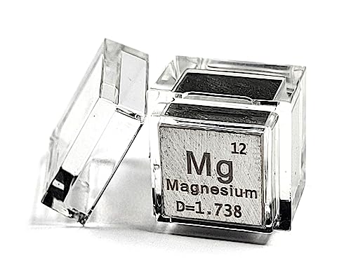 Image of 0.39 inch 10mm Magnesium Metal Cube Mg up to 99.9% Pure Periodic Table Element Engraved Density Collection Science Education Display Block Cube + Acrylic Case Box - 1PC