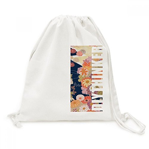 Sac à dos en toile motif feuille d'érable et pivoine avec cordons de serrage