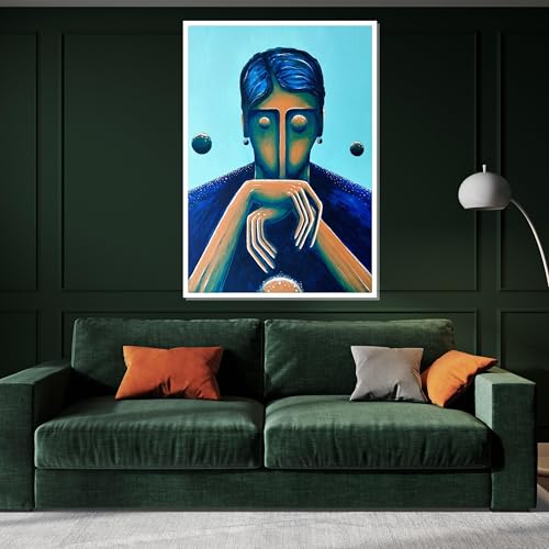 Impression murale surréaliste salon tableau portrait bleu