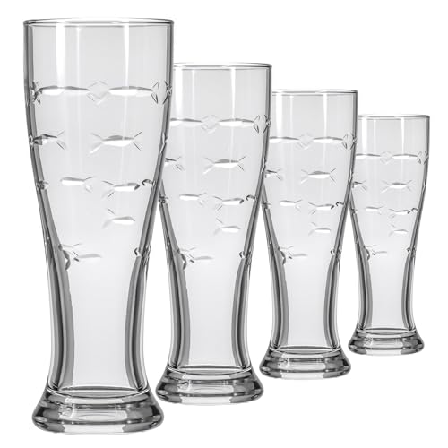 Rolf Glass School of Fish 16oz Beer Pilsner | Set of 4 | Craft Beer Glasses | Designed and engraved in the USA
