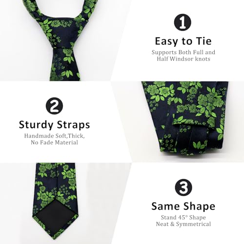 Image of Mantieqingway Floral Ties for Men, 3pcs /set Neck Tie Pocket Square Holder Set for Wedding Business Prom Party Usual