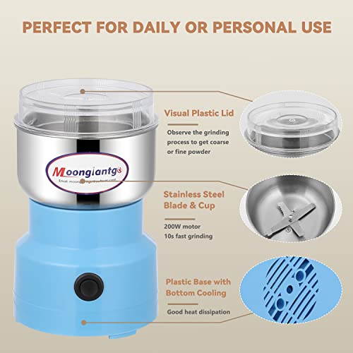 Moongiantgo Mini Spice Coffee Grinder Electric 10S Fast Grinding Multifunction Smash Machine Dry Grain Mill Grinder For Spices Seeds Rice Beans Seasonings (Blue, 110V) #TOP3